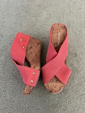 Coral Wedge Sandals Cork Sole Open‎ Toe Women's Size 6